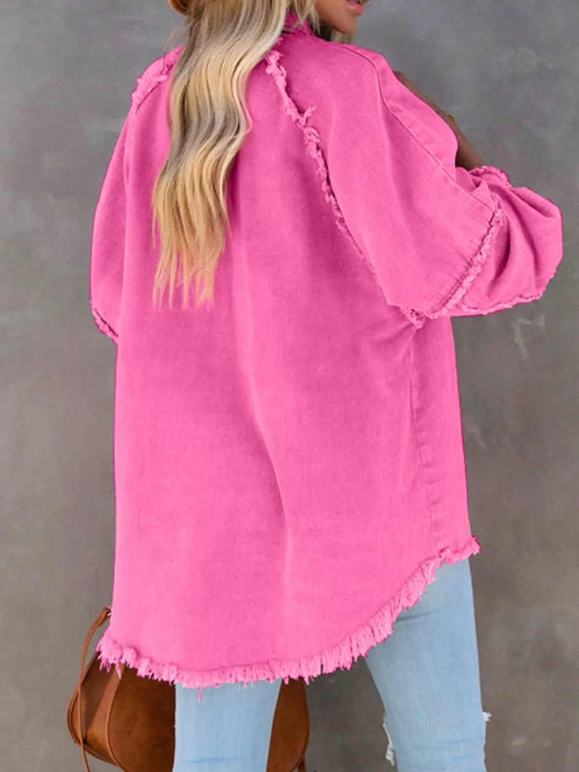Button Down Raw Hem Denim Jacket - 2 Colors