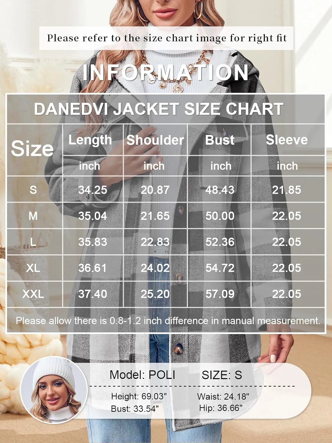 Danedvi Womens Long Flannel Shirts Jackets Casual Hooded Button Down Plaid Coat Fall Long Sleeve Shacket with Pockets