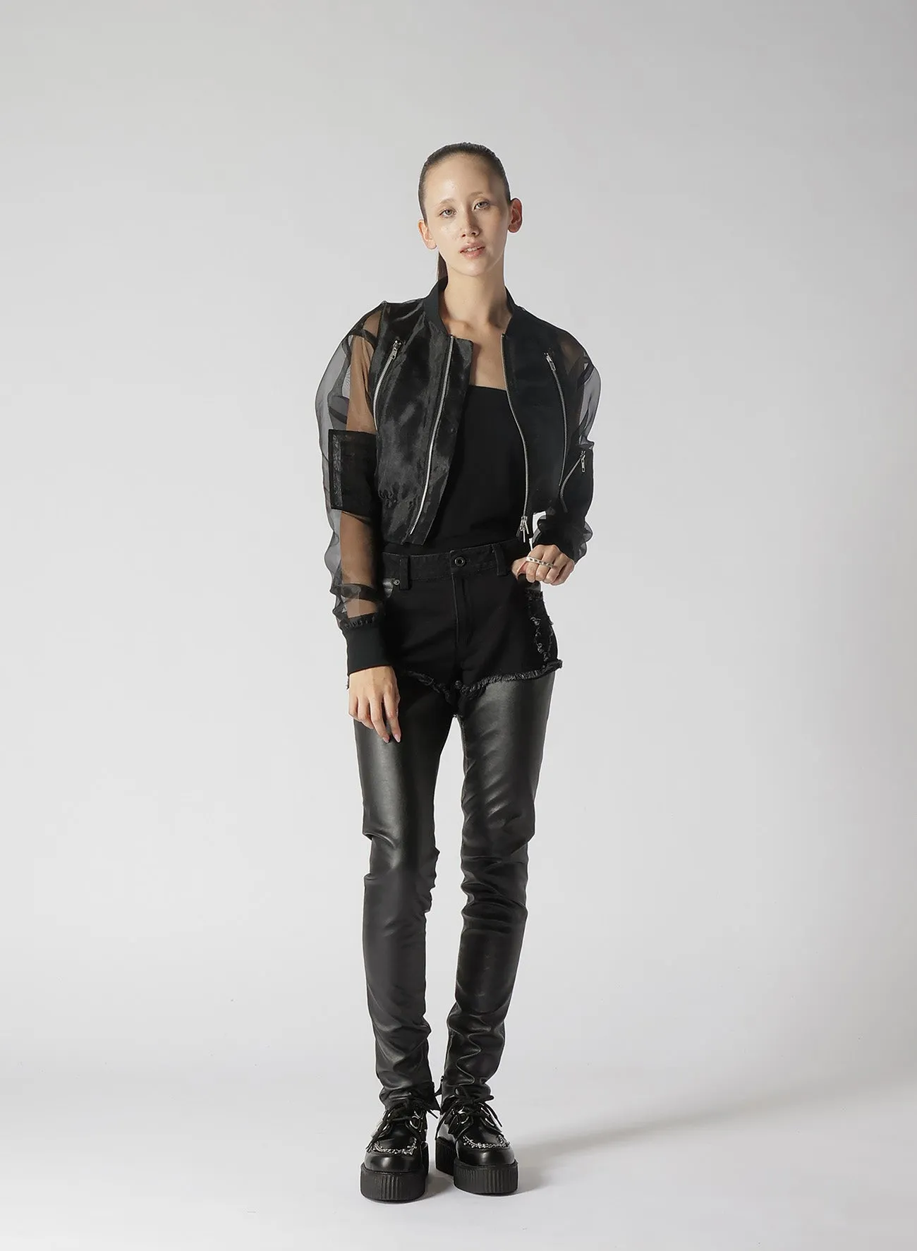 LEATHER   DENIM SLIM PANTS
