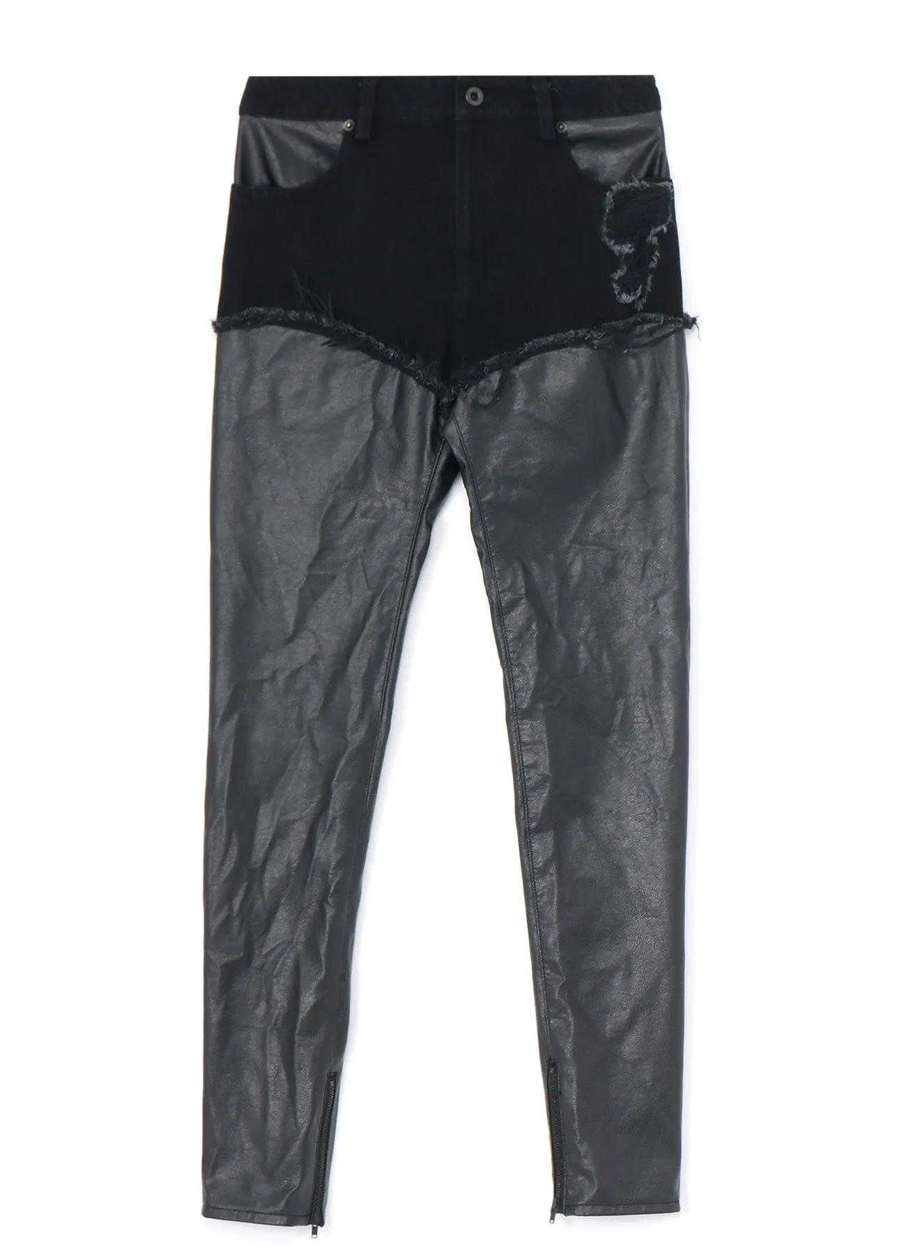 LEATHER   DENIM SLIM PANTS