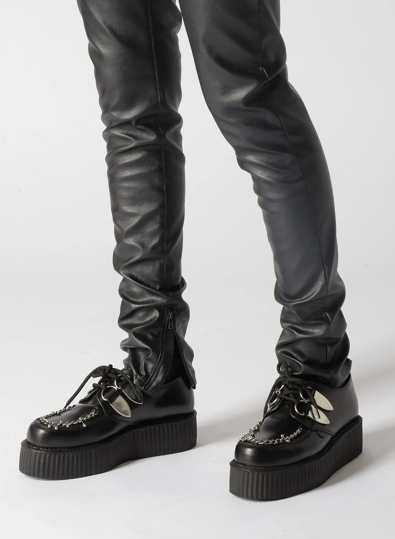 LEATHER   DENIM SLIM PANTS