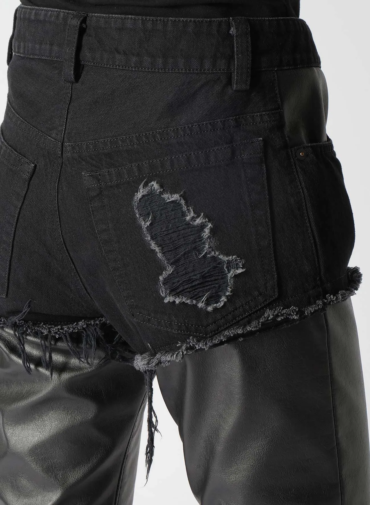 LEATHER   DENIM SLIM PANTS