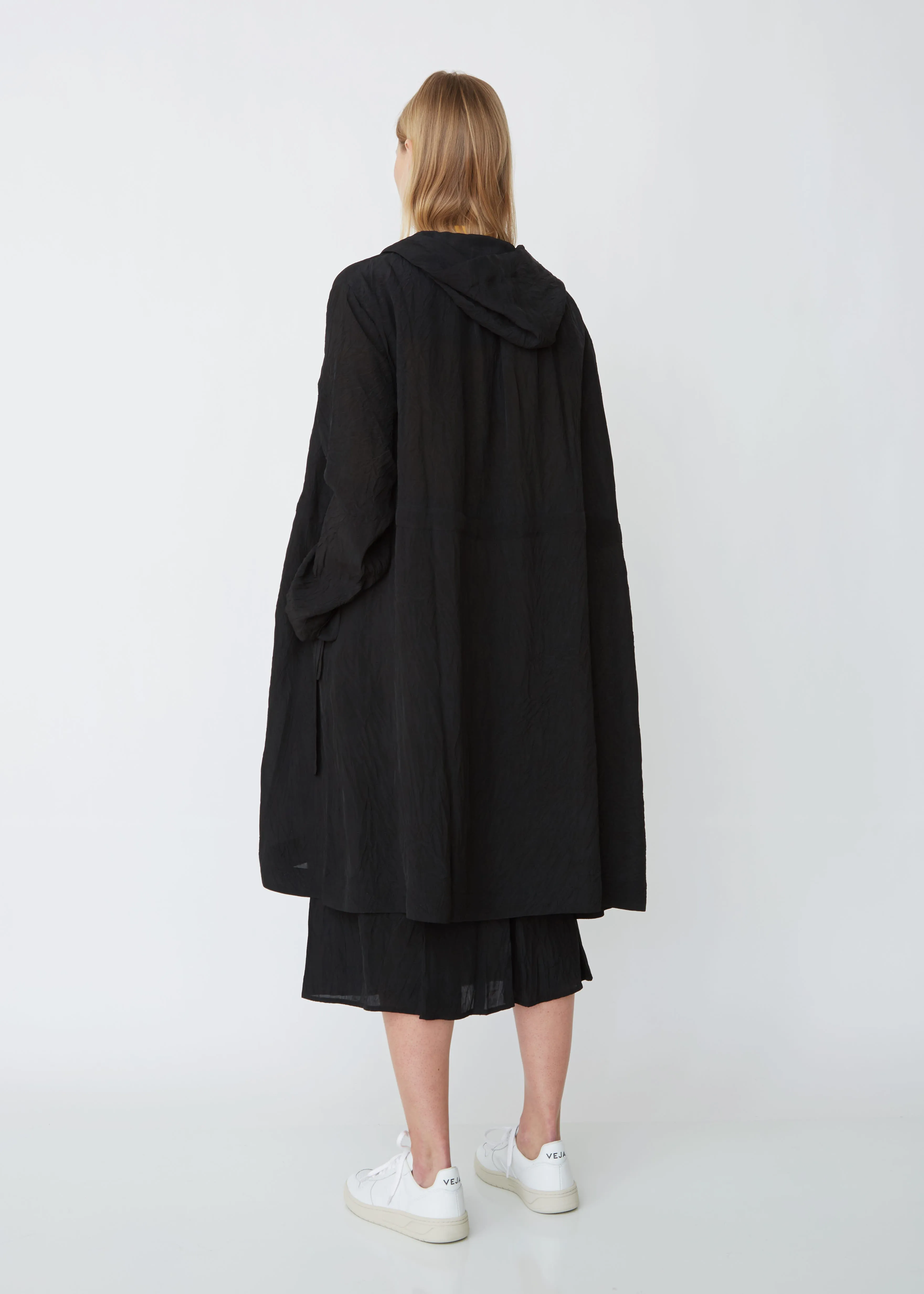 Long Tech-Crepe Hooded Windbreaker