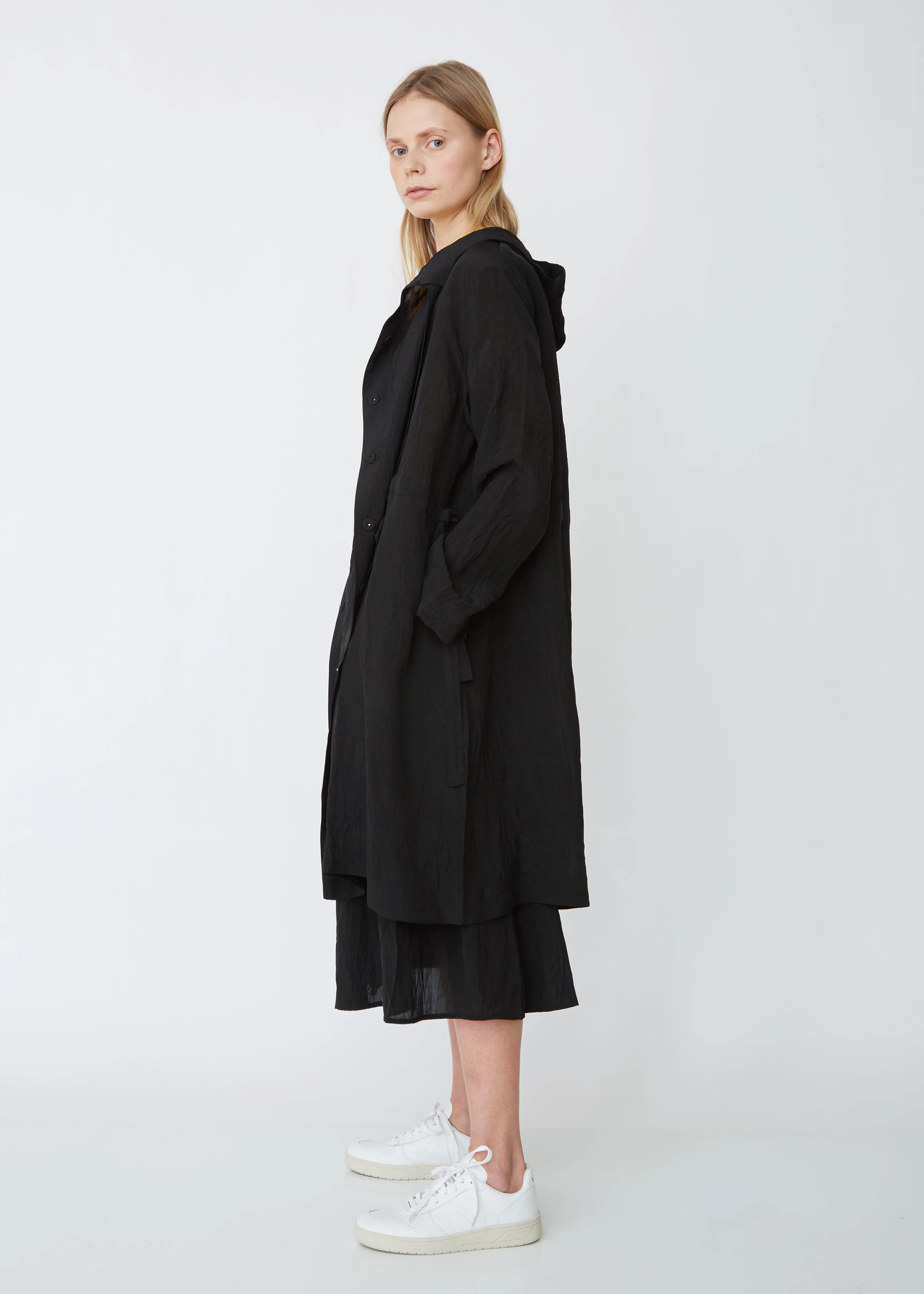 Long Tech-Crepe Hooded Windbreaker