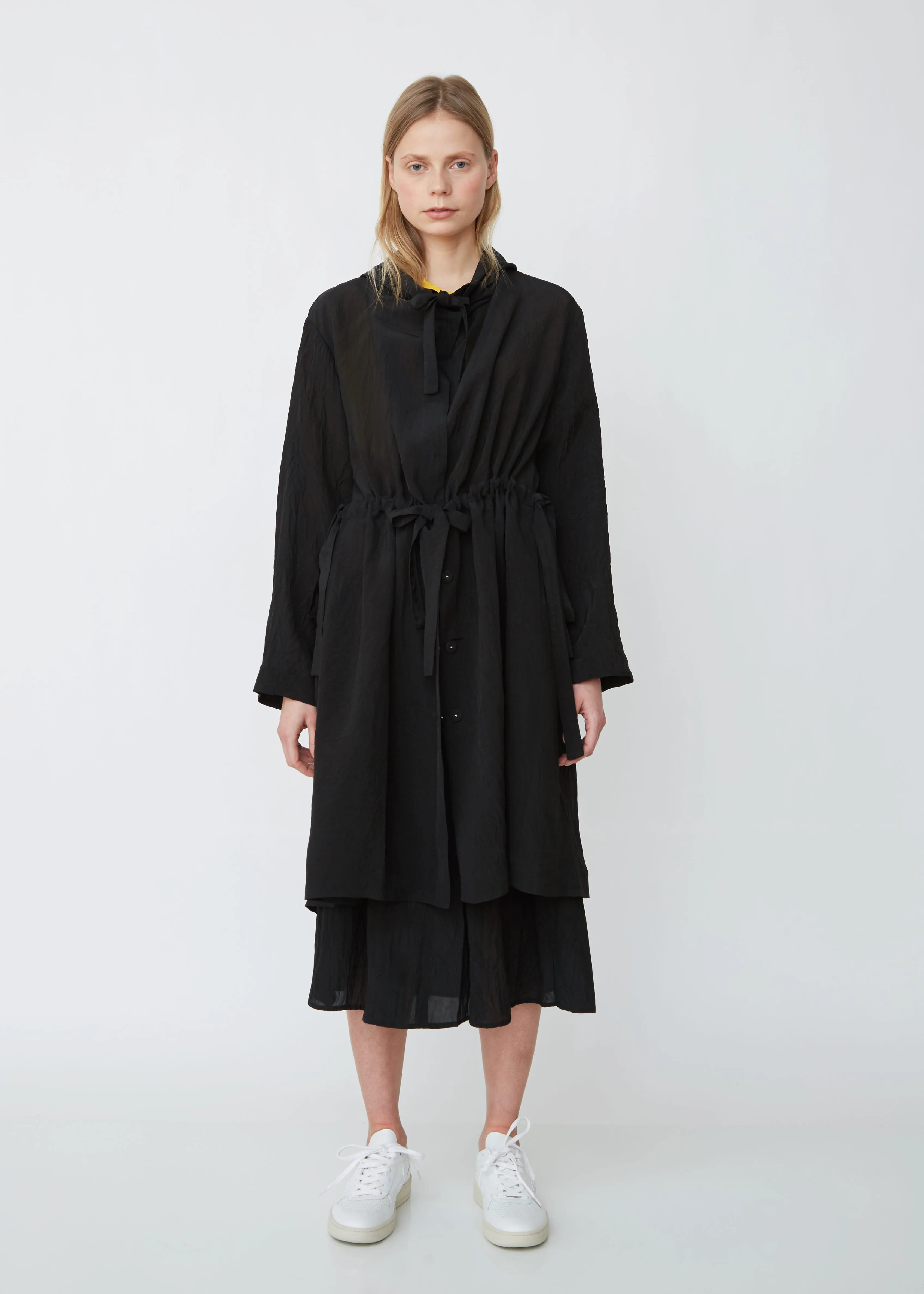 Long Tech-Crepe Hooded Windbreaker