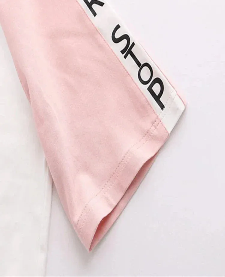 Metaversmall Letter Print Drawstring Hooded Casual Women T-Shirt Summer Short Sleeve O-neck T Shirts Sweet Ladies Korean Daily Thin Top