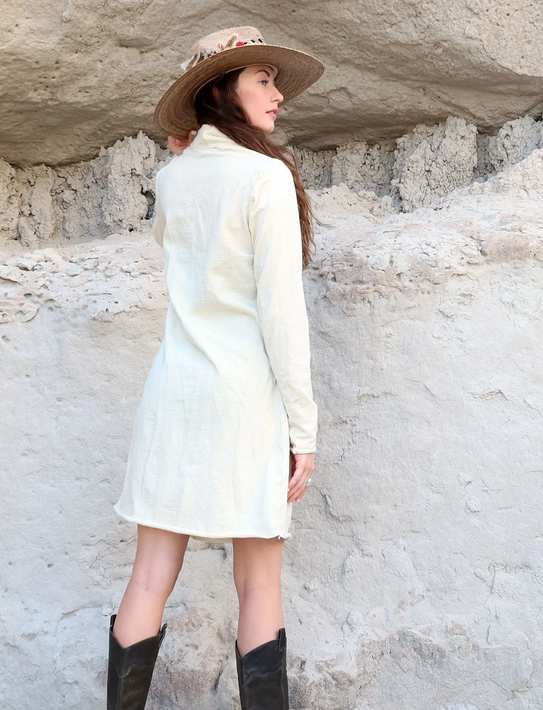 ORGANIC WOOL Shawl Collar Pencil Short Dress