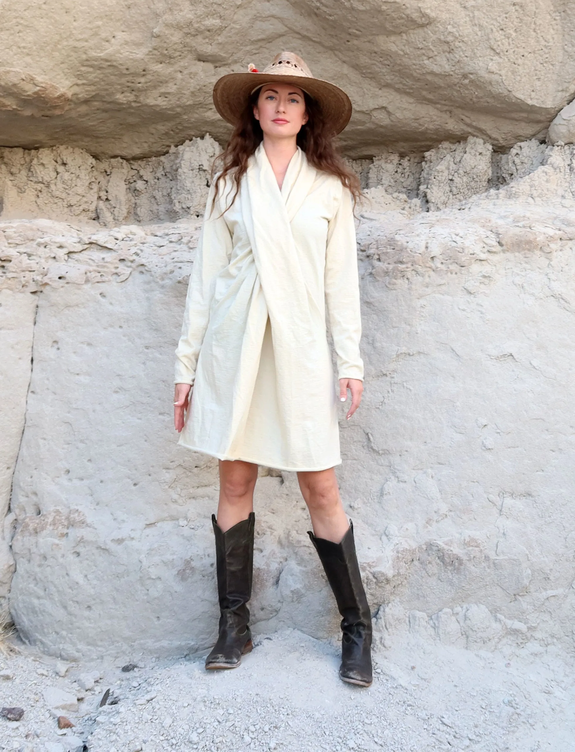 ORGANIC WOOL Shawl Collar Pencil Short Dress