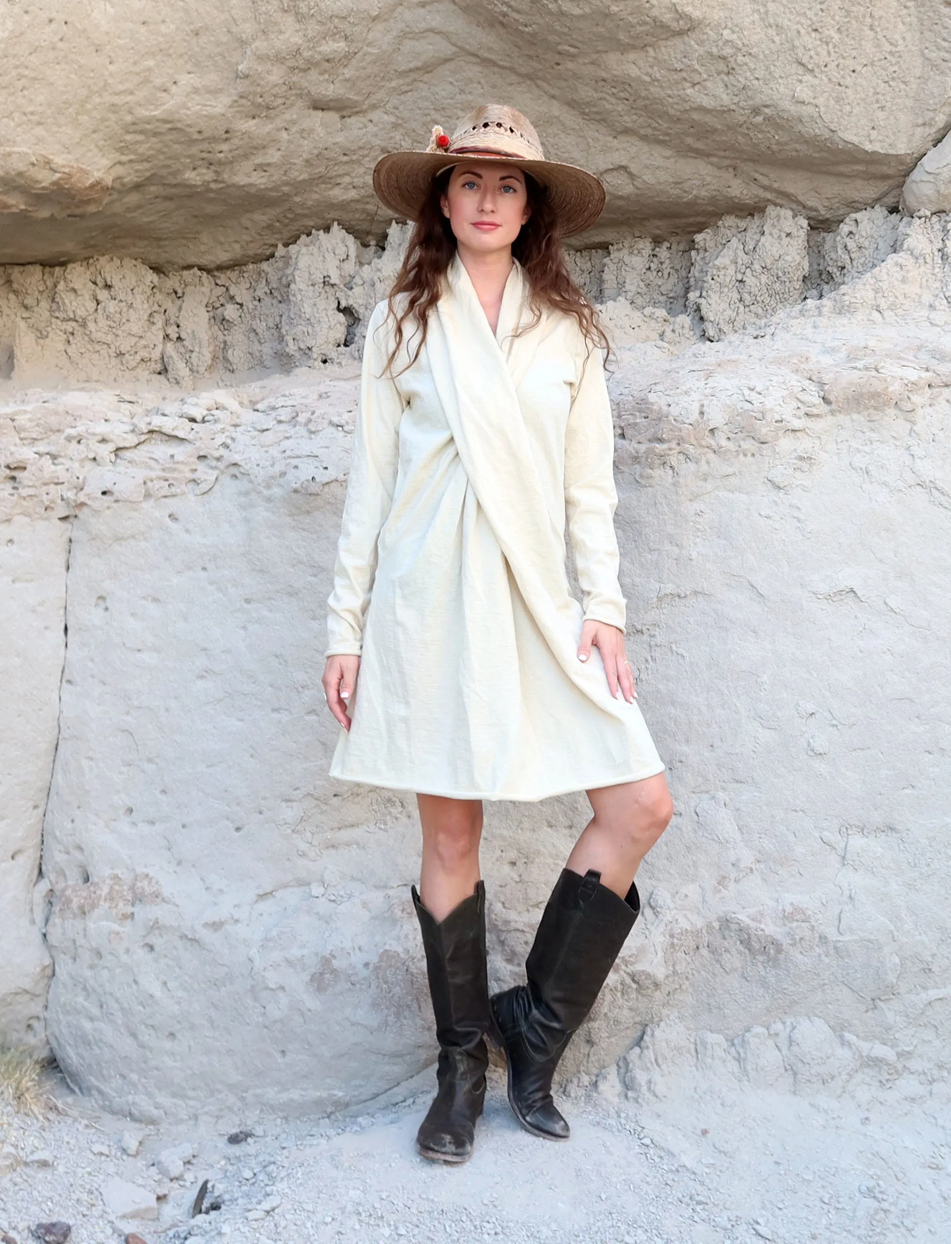 ORGANIC WOOL Shawl Collar Pencil Short Dress