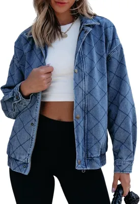 Sidefeel Women's Jean Jacket Long Sleeve Zimbaplatinum Overszied Denim Jackets Shacket Coat Fashion Spring Outfits 2025