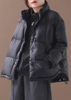 Warm plus size snow jackets winter outwear black stand collar drawstring duck down coat